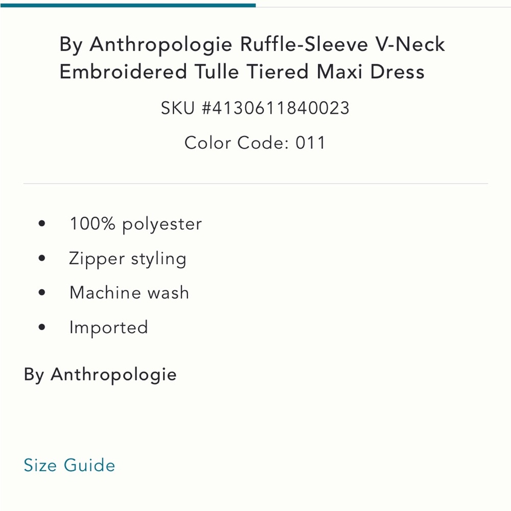 NWT By Anthropologie Ruffle Sleeve Embroidered Tulle Tiered Lace Maxi Dress 6 - Picture 5 of 9